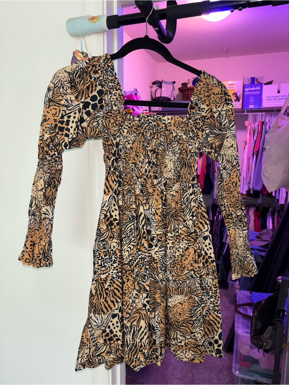 Lilly Pulitzer Tan and Black Animal Print Long Sleeve Dress